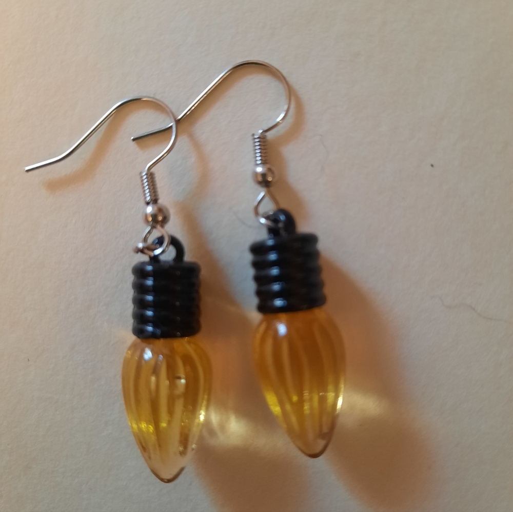Yellow Ribbed Light Bulb Earrings